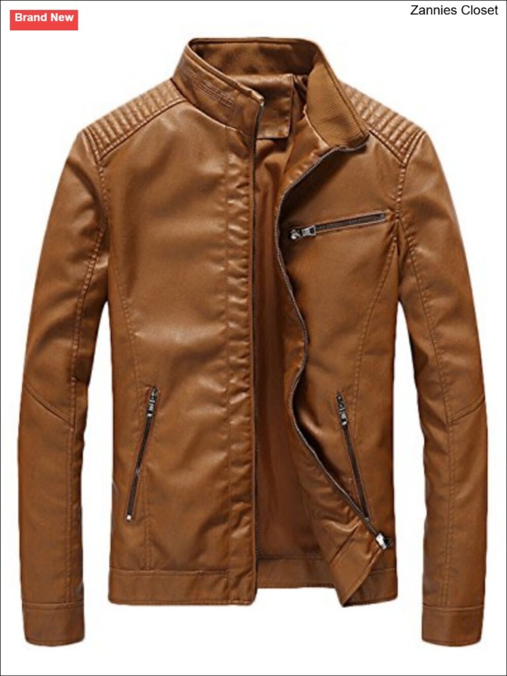 Men's Faux Leather Zip Up Slim Bomber Moto Jacket